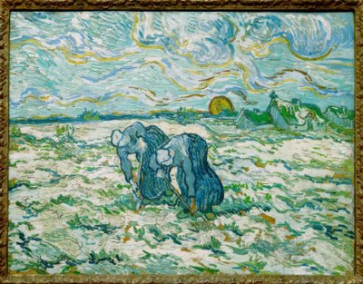 Zwei grabende Bäuerinnen auf schneebedecktem Feld von Vincent van Gogh